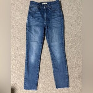 Madewell Women's Raw Hem High Rise Skinny Jeans in Deep Blue